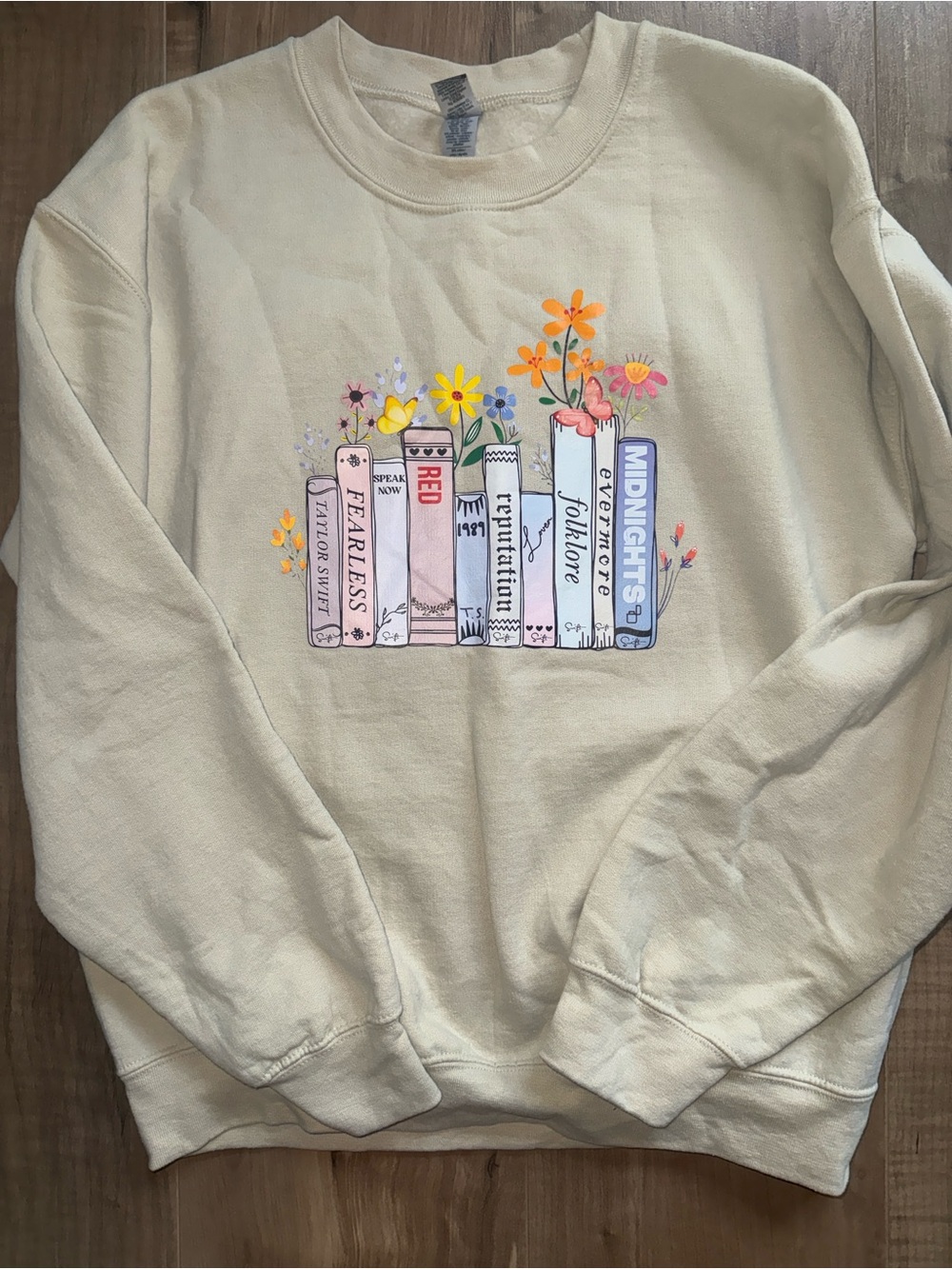 Gildan Cream Sweatshirt with Orange Floral Graphic